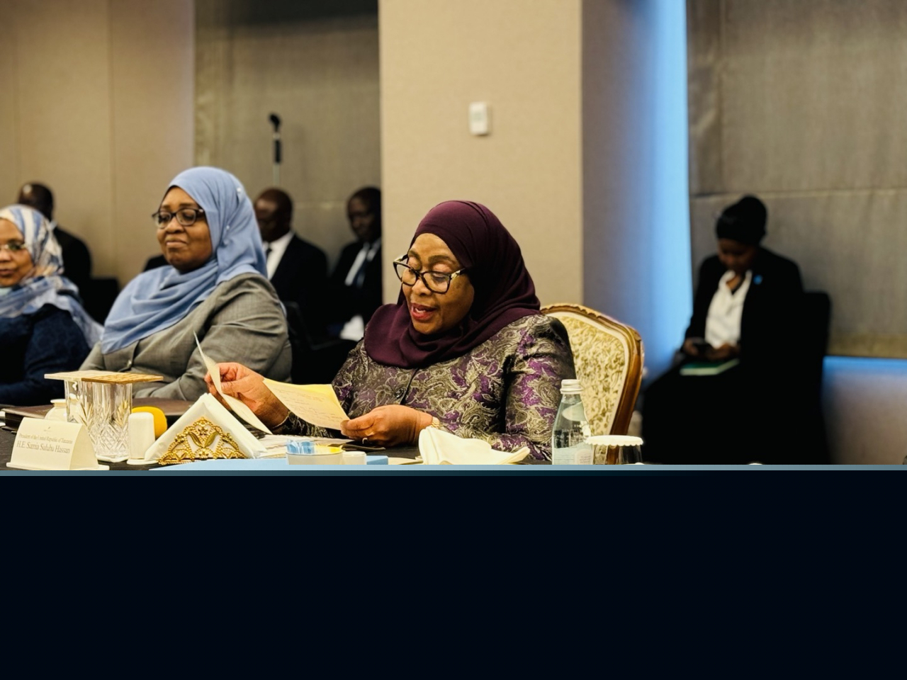 Tanzanian President Samia Suluhu Hassan addresses representatives of Korean Companies at a meeting held at JW Marriott Hotel Seoul in Seocho District, Seoul on June 2. (Sanjay Kumar/The Korea Herald)
