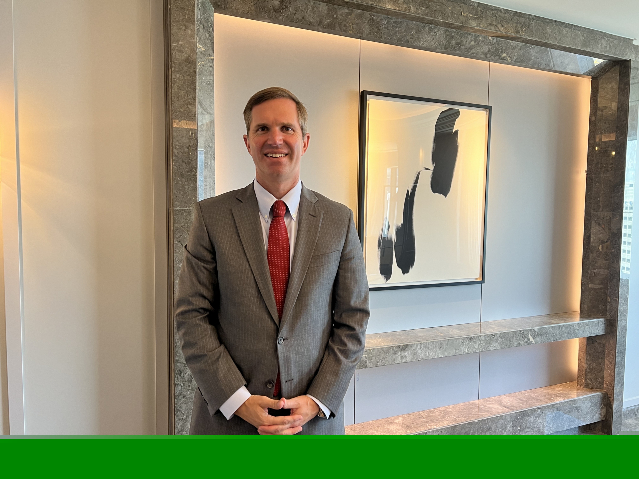 Kentucky Gov. Andy Beshear pose during an interview with The Korea Herald in Seoul on July 15. (Jo He-rim/The Korea Herald)